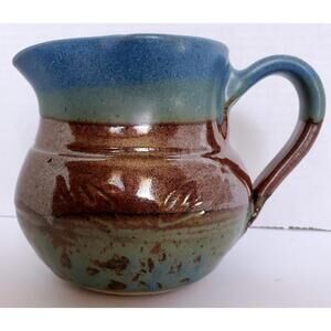 Vtg Hand Thrown Stoneware Creamer Pitcher Art Pottery Signed 4.5” Tall Heavy